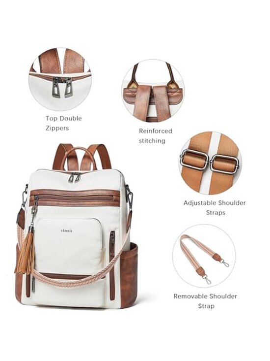 Leather Laptop Backpack Women 15.6 Inch Waterproof Vegan Leather Work Travel Bag main image 4